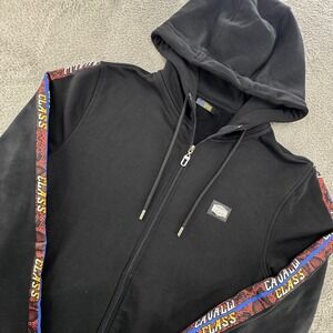 Cavalli Class Zip Hoodie Mens M Black Excellent Snakeskin Logo Tape QXT65G CF062